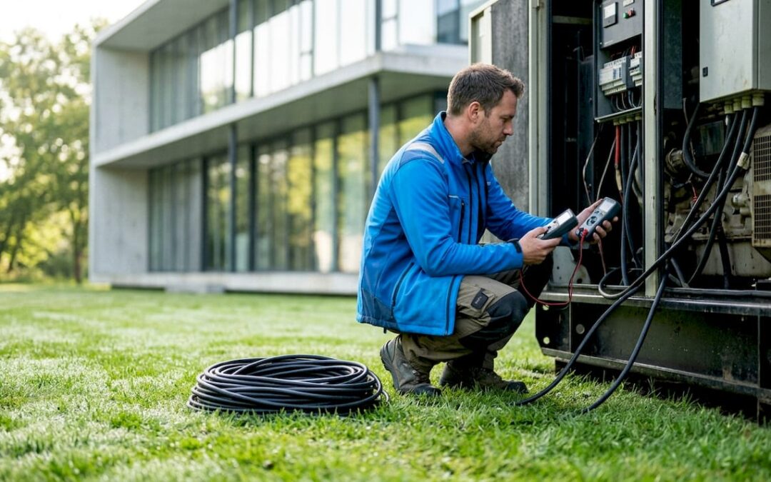 Technician checking standby generator at corporate event