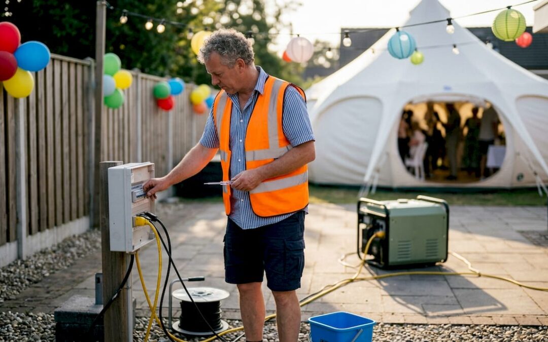 Electrician setting up domestic event power