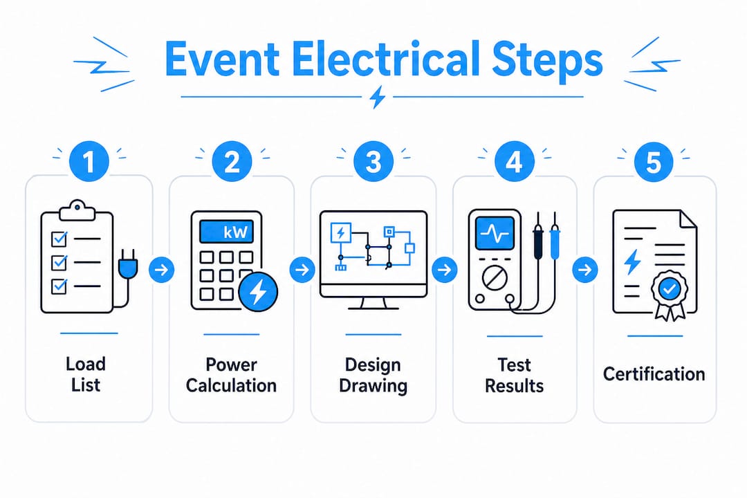 Infographic detailing steps in event electrical schematic