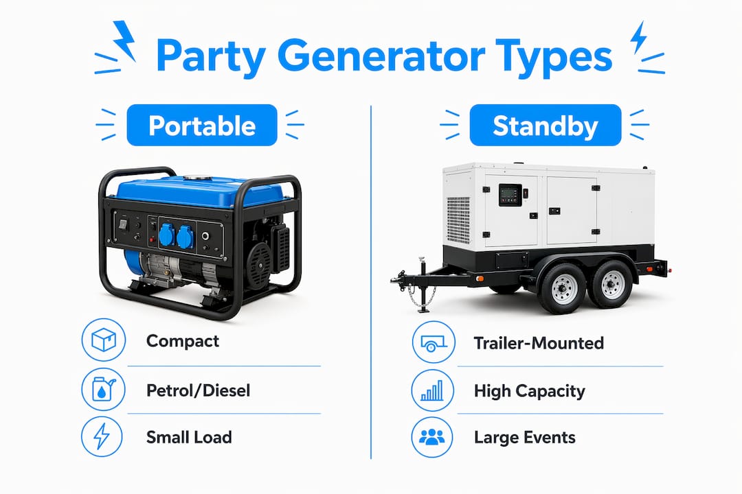 Infographic comparing portable and standby party generators