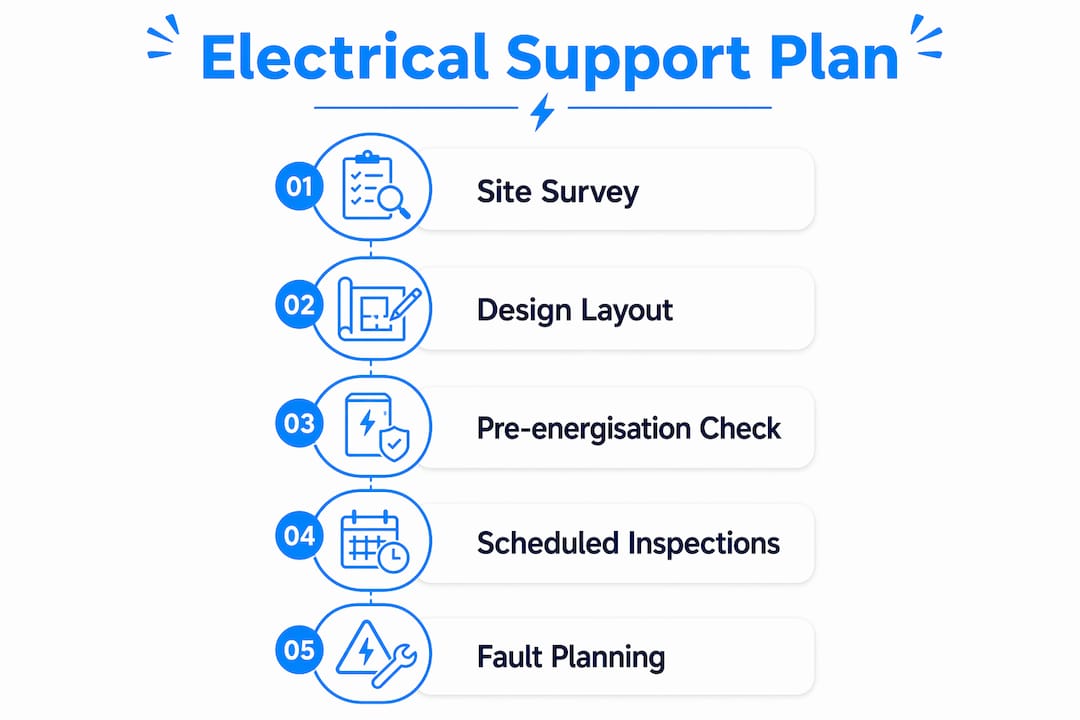 Infographic detailing electrical support plan steps