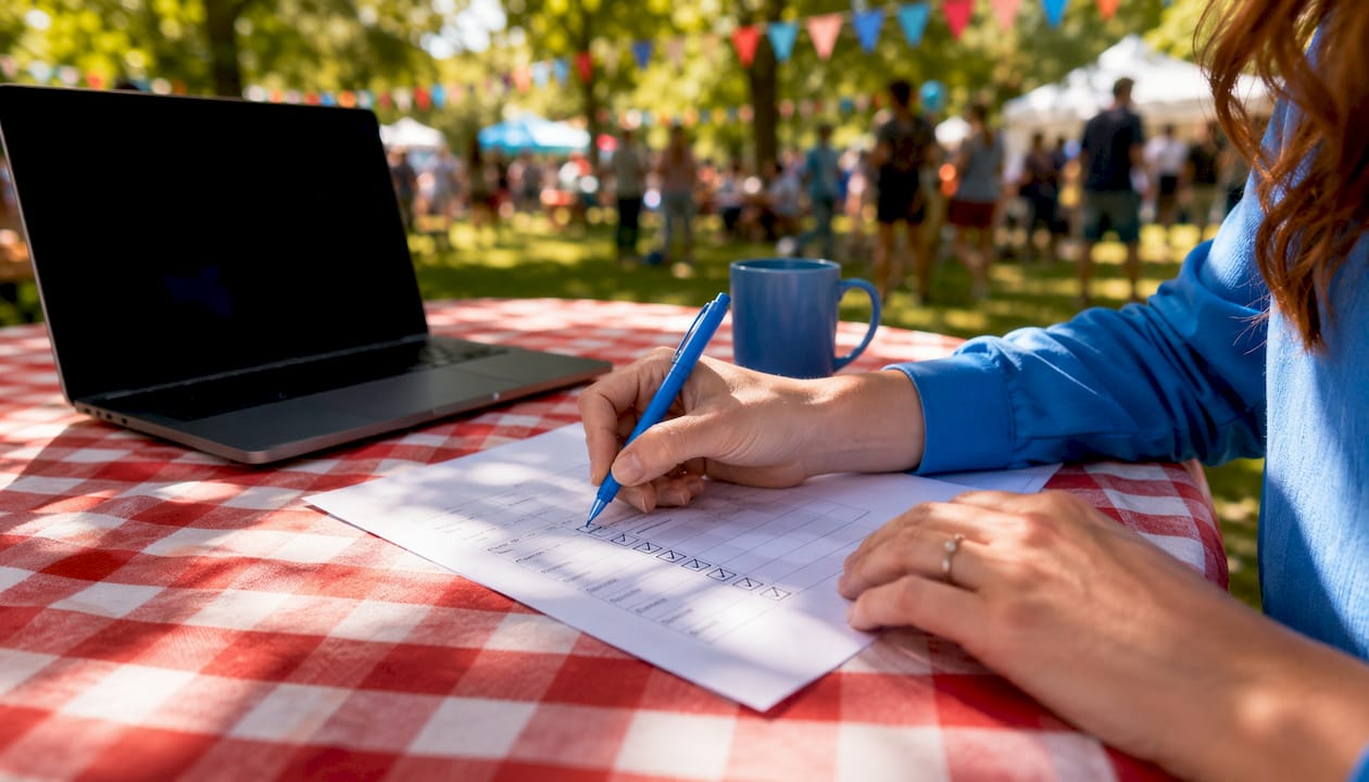Hands marking event supplier checklist