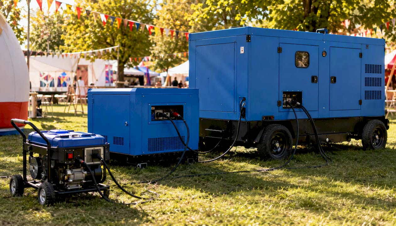 Three event generators of different sizes outdoors