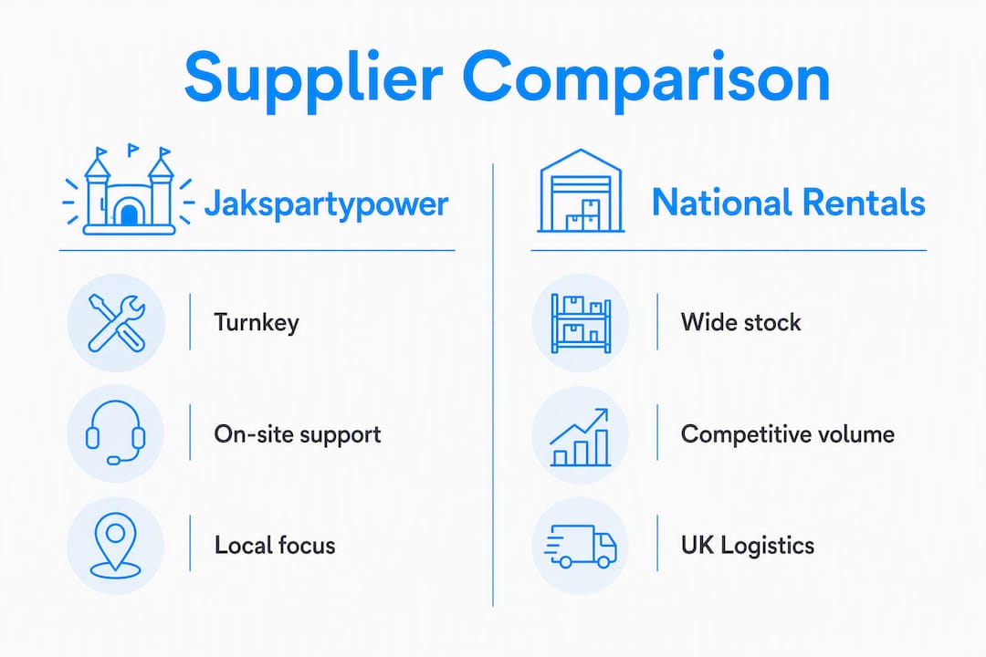Infographic comparing Jakspartypower and national rental suppliers