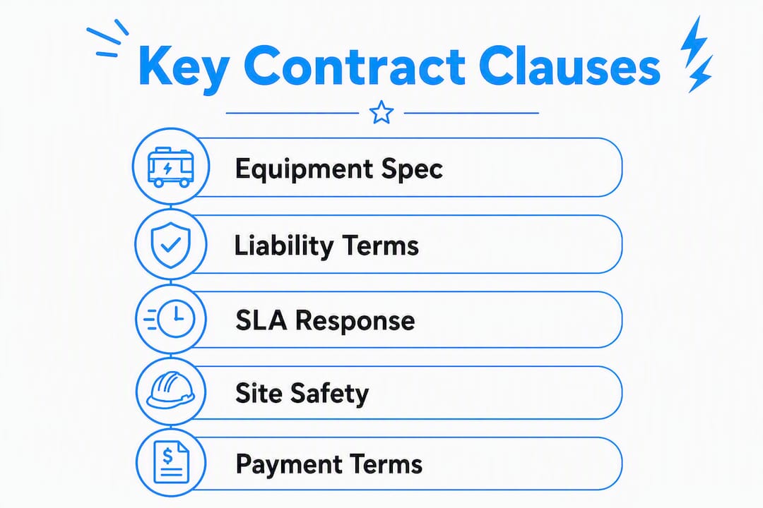 Infographic showing essential generator hire contract clauses
