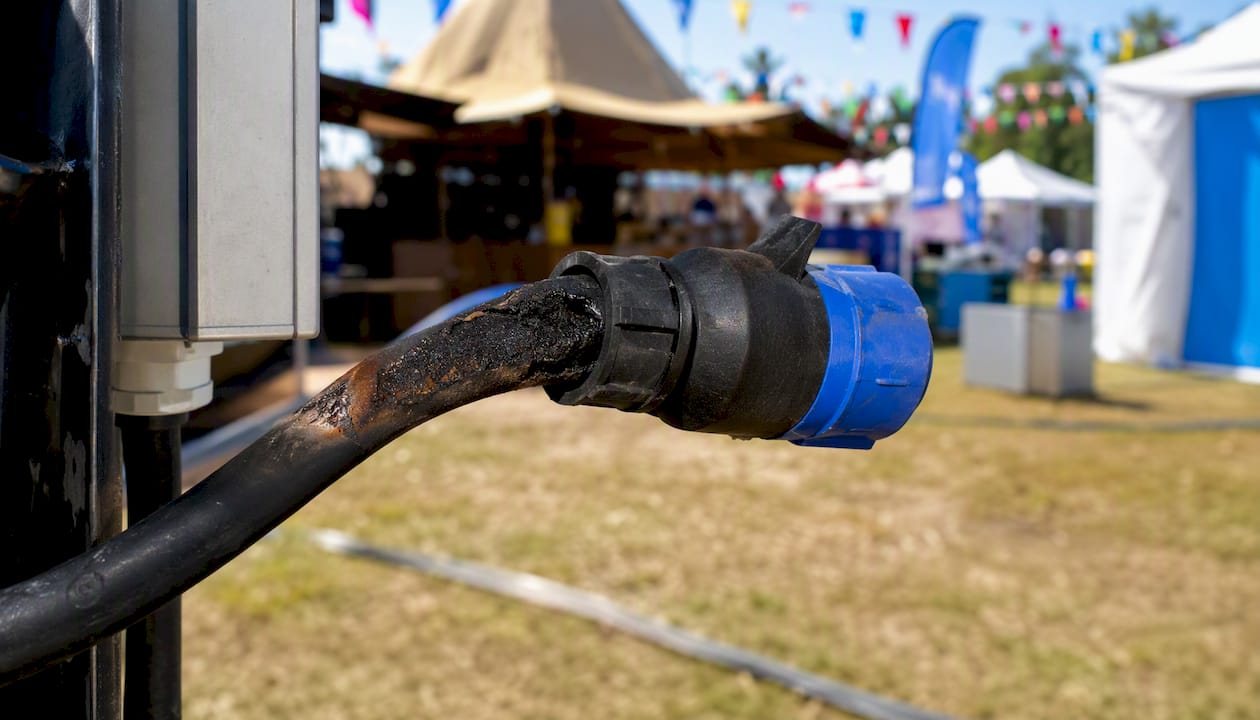 Scorched damaged electrical cable and connector