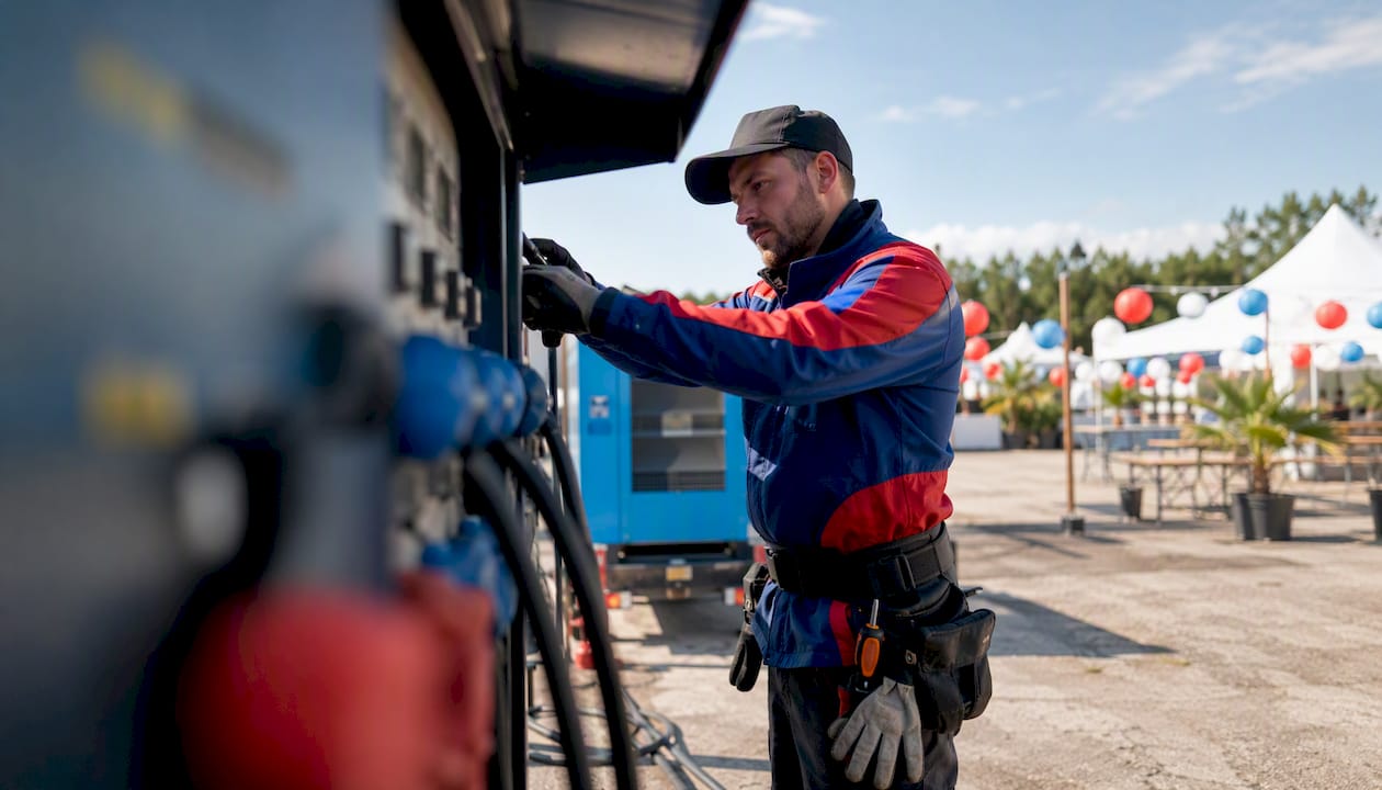 Electrician checking event power equipment
