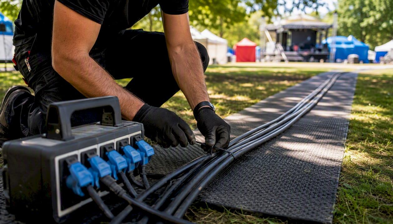 Hands routing event power cables safely