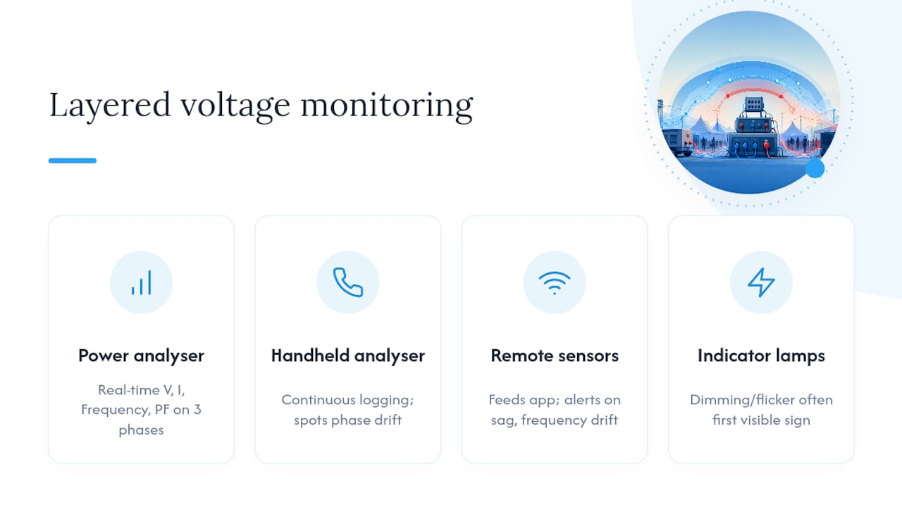 Diagram of power analyser features and monitoring layers