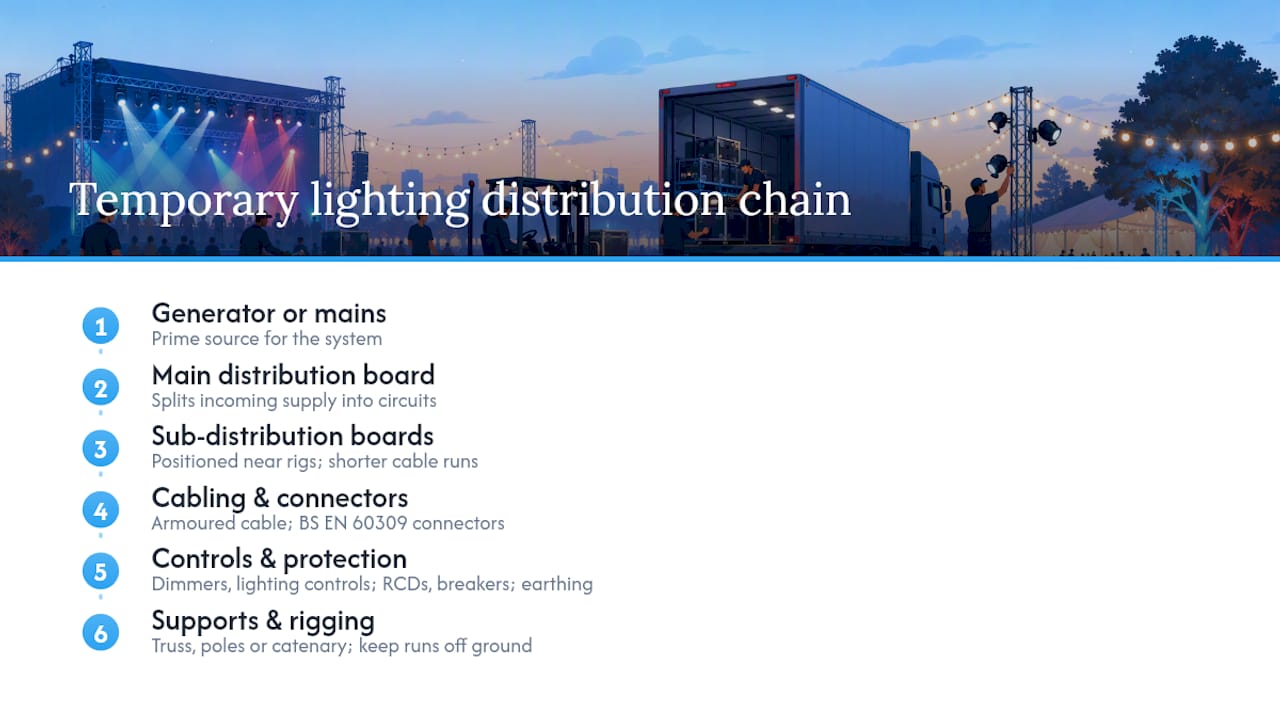 Diagram of outdoor lighting distribution components and power flow