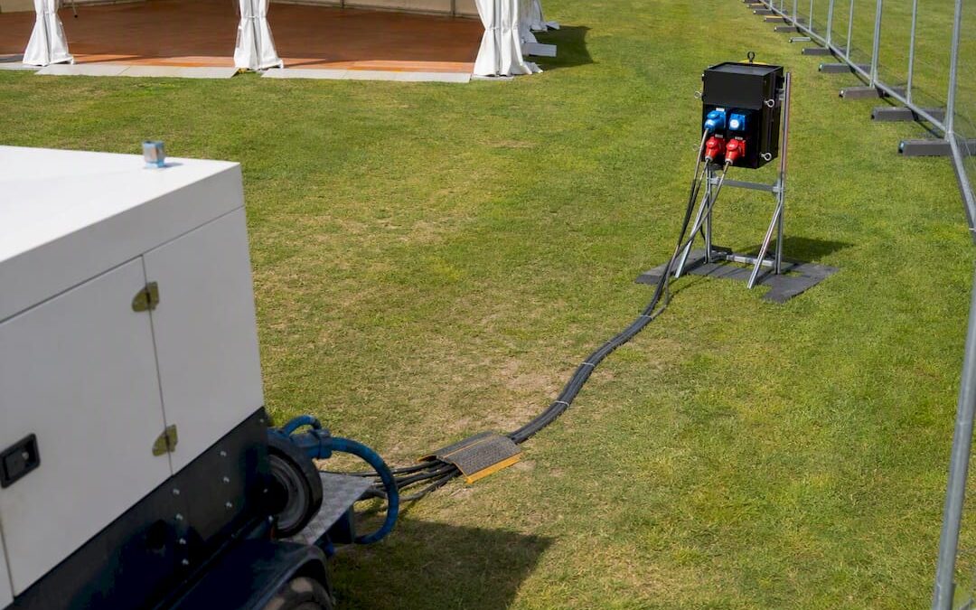 Temporary event power setup with generator and distribution board