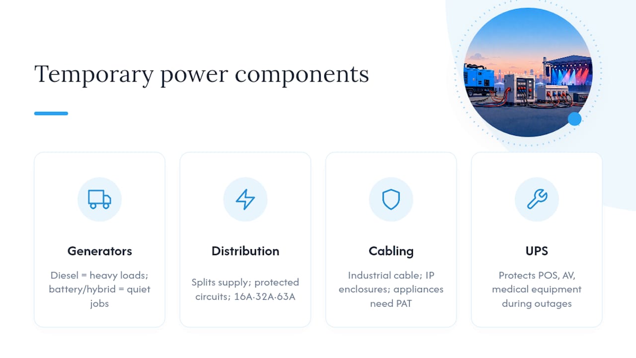 Diagram showing key components of temporary power systems for events