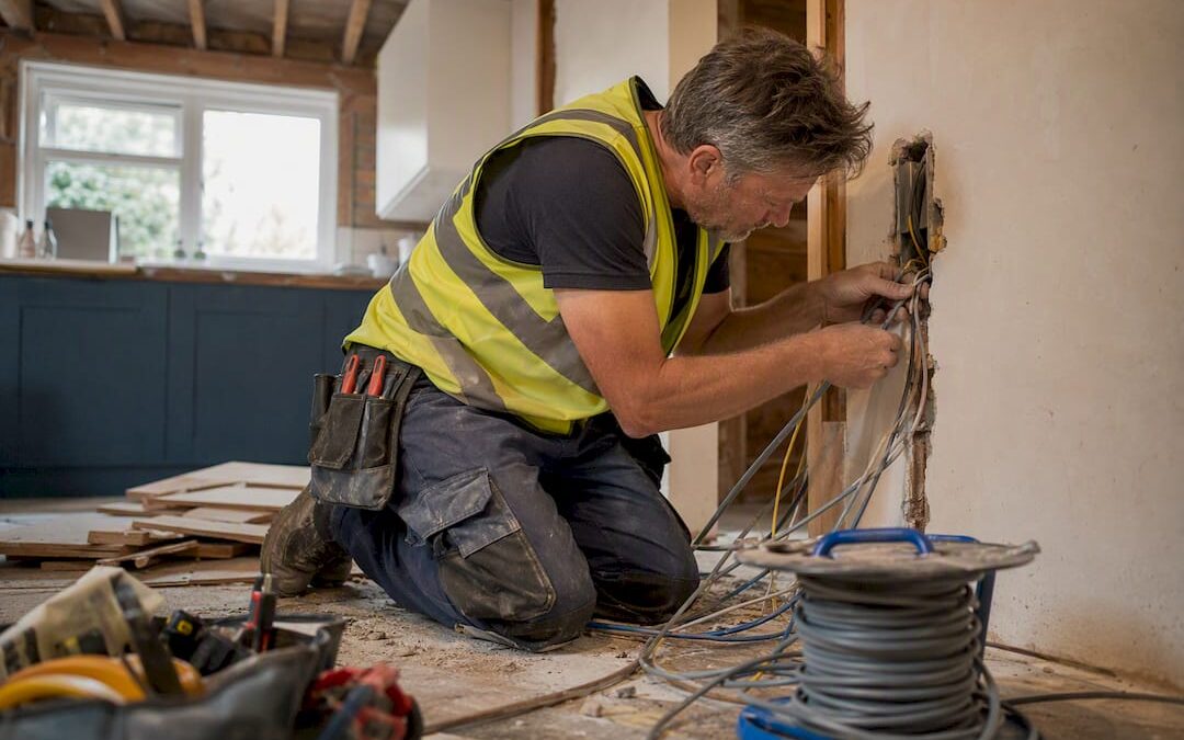 Electrician rewiring house wiring in UK home
