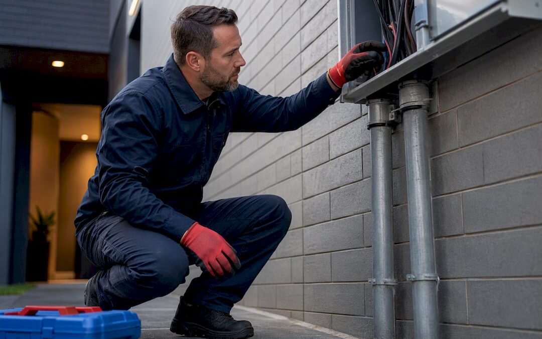 Electrician inspecting a building electrical supply
