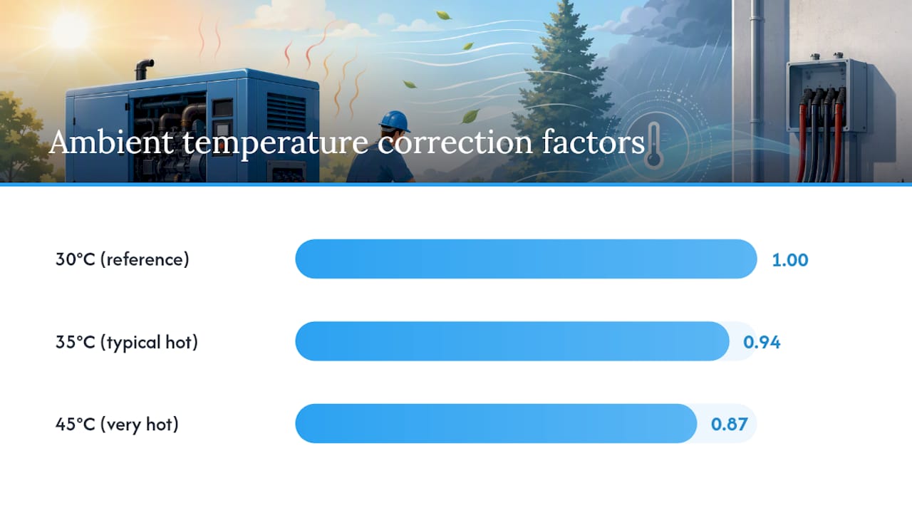 Cable rating correction factors by temperature