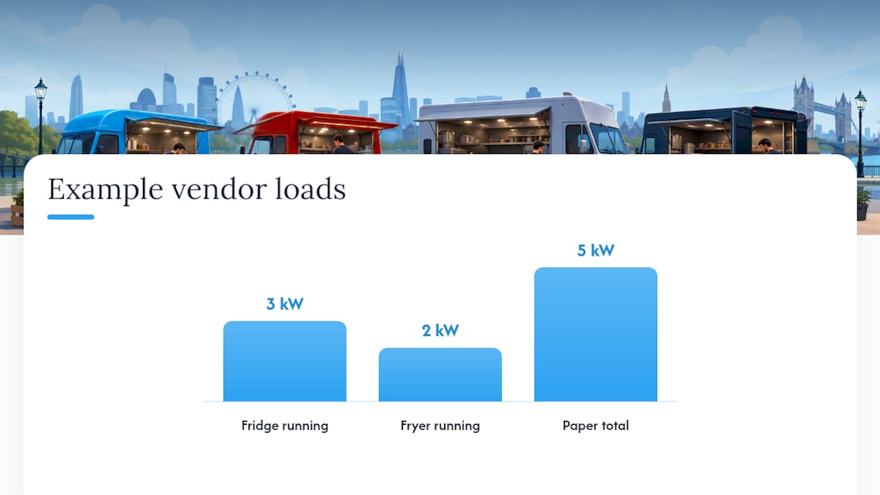 How do you calculate load and size a generator for food vendors? — overview diagram