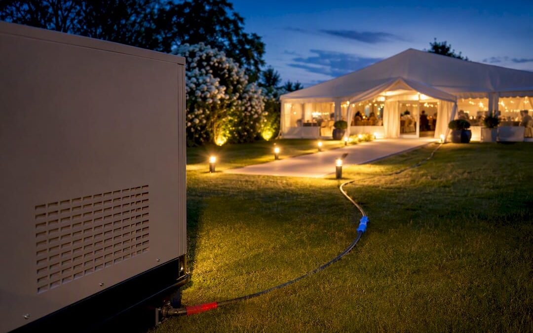 Wedding marquee with anonymous generator enclosure