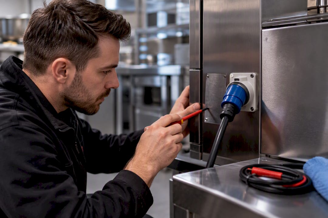 Electrician checking appliance phase details