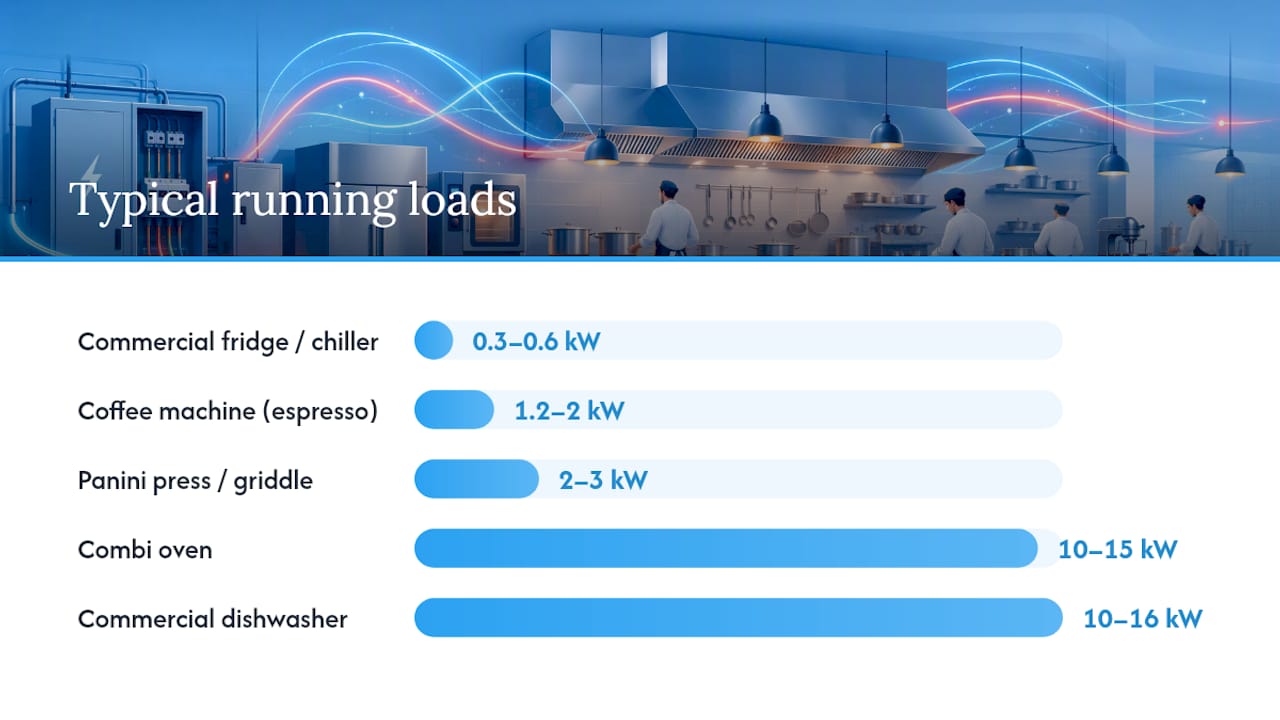 Catering electricity needs: typical wattages and sizing tiers — overview diagram