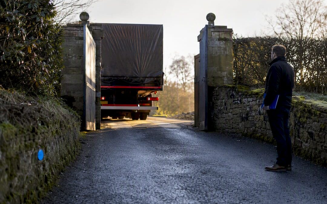 Delivery lorry approaching a narrow venue entrance