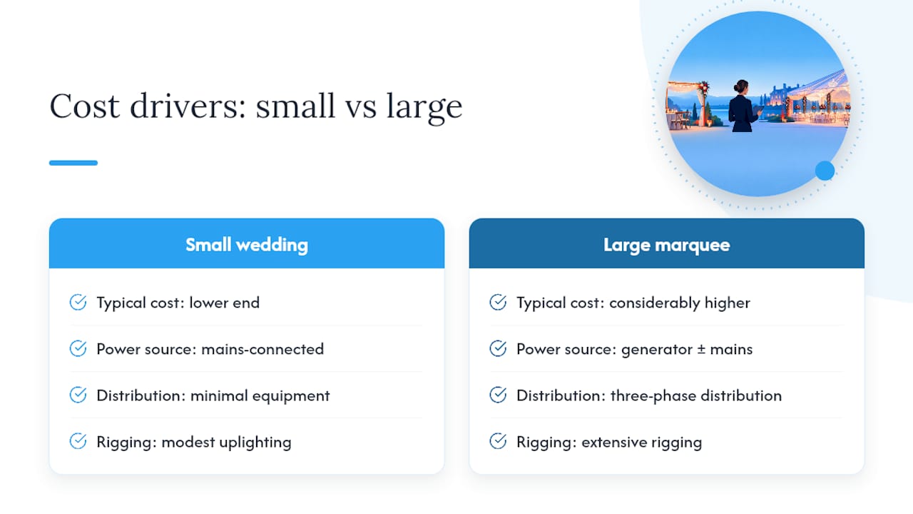 Cost estimation and budgeting for a lighting and power system — overview diagram